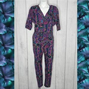 Vintage 90s En Focus Multicolor Jewel Tone Funky Jumpsuit